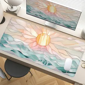Stained Glass Flower Pattern Desk Pad Gaming Mousepad XXL Mouse Pad for Laptop Desk Mouse Pad Extra Large with Non - Slip Rubber Base Stitched Edges Surface for PC Gamers Office Workers & Home Use Desktop Accessory Office Desk Accessories