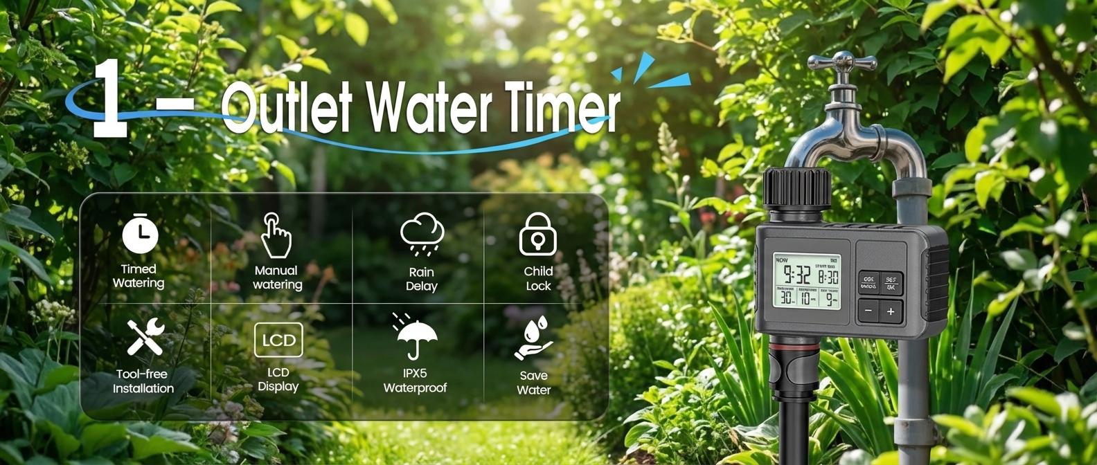 Zone Outdoor Hose Timer | Water Timer for Garden Faucet with Auto/Manual/Rain Delay Mode, Programmable for Lawn, Yard, Irrigation System, Metal, US 3/4" Pipe Diameter, No Electricity or Battery Needed