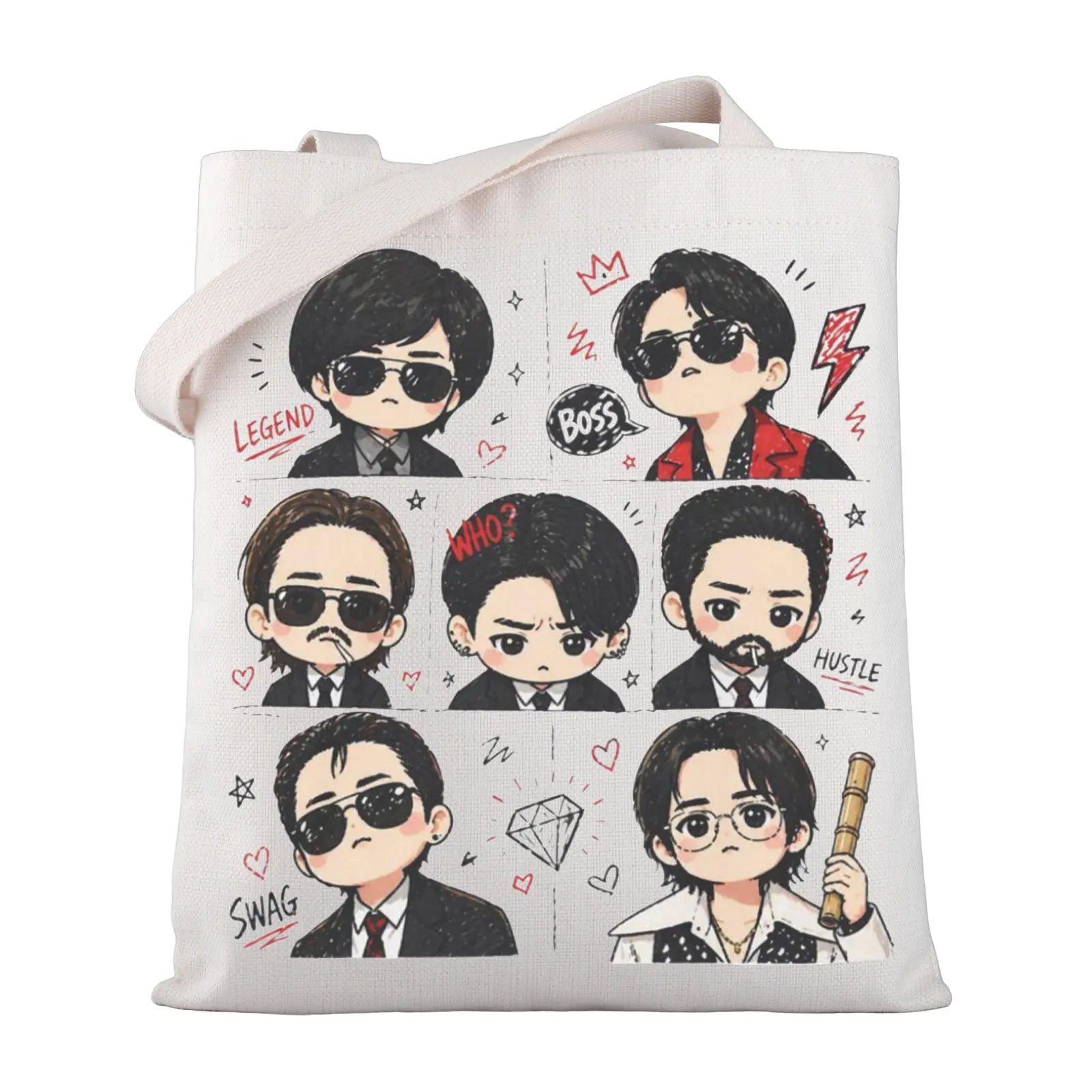 Chibi Boss Gang Graphic Tote Bag Army Shoulder Bag Army Merch Concert Merch Korean Idol Fans Gift K-POP Concert World Tour 2026 Merchandise