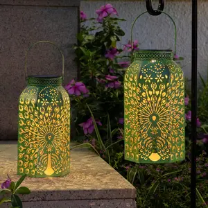 Outdoor Solar Lanterns  Peacock Gardening Gifts for Women, Big Solar Garden Decor, Yard Art, Outside, Patio, Birthday Mothers' Day Gifts Mom Grandma (2Pack, Antique Green)