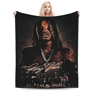 King Von Patterned Flannel Blanket - For Sofa, Bed, Travel, and Camping - Lightweight and Warm, Urban Streetwear Design - Perfect Gift for Fans