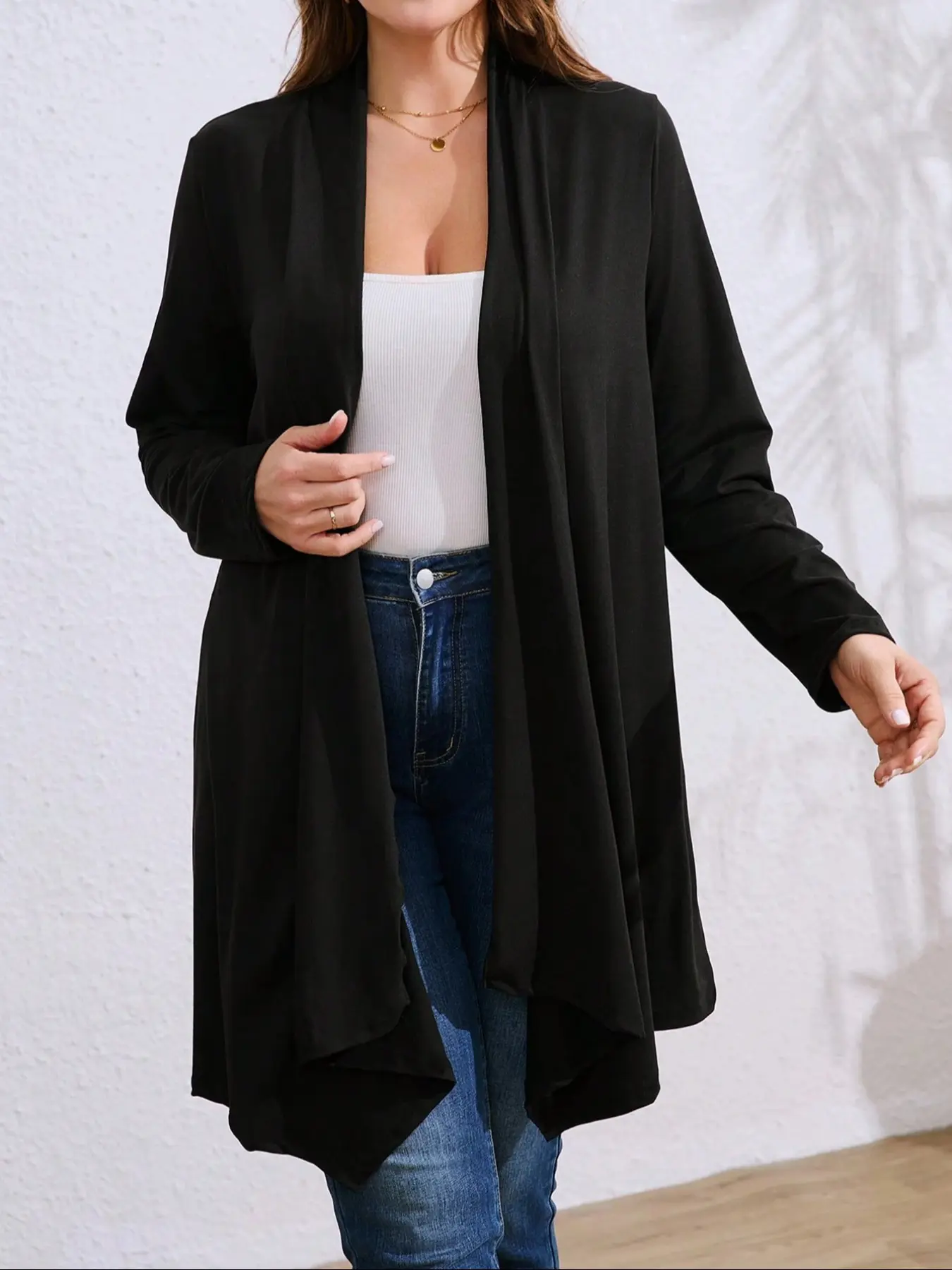 Plus Size Women's Loose Asymmetrical Hem Casual Fashion Knitwear Cardigan Jacket Outerwear, Knee-Length Long Sleeve Pullover, Button Front, All Seasons, Comfortable Fit, Womenswear Tops