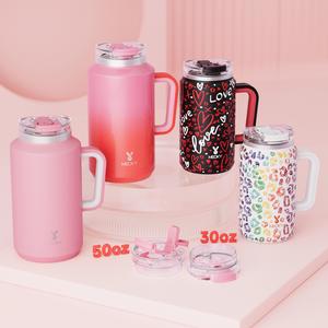 meoky double mouth big belly handle insulated water bottle, 1 count stainless steel thermos cup, portable drinkware, leak-proof vacuum flask for home outdoor travel, summer cool bottle