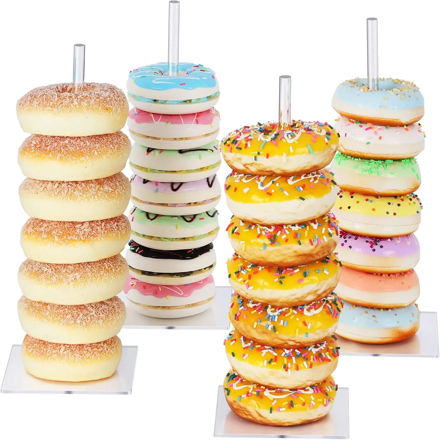 Donut Stand Acrylic 4 Pack, Clear Bagel Holder Stand, Donut Tower Stand | Donut Display Stand for Dessert Table, Doughnut Holder for Birthday, Wedding, Baby Shower, Christmas, Party
