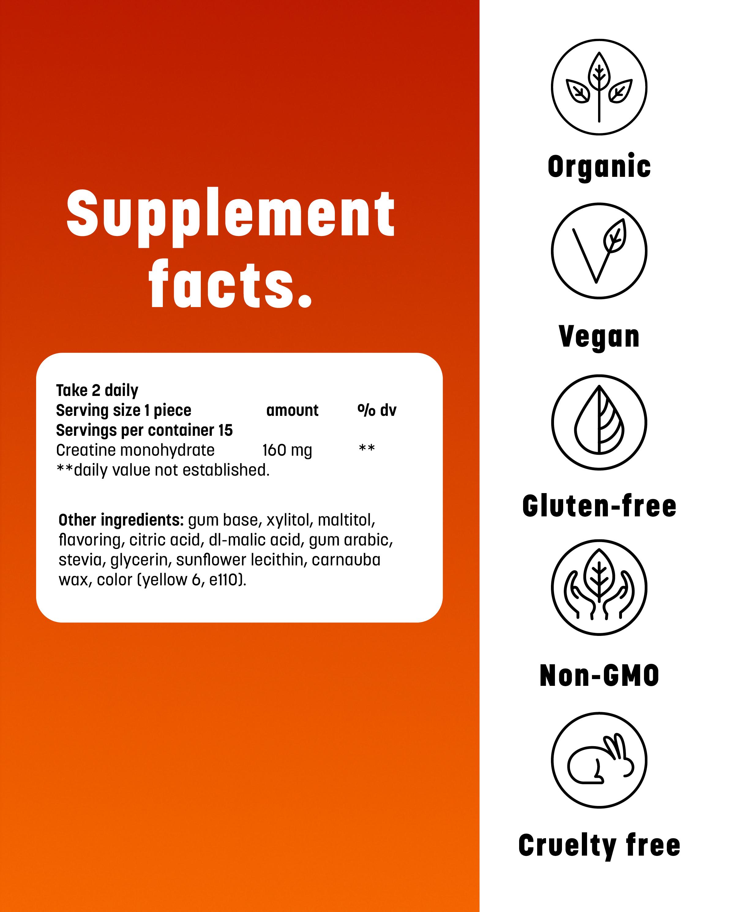 Clooudie Creatine Chewing Gum, Passionfruit Flavor, 30 Gum, Workout Power Up, Energy System & Muscle Support, Endurance & Output, Dietary Supplement, Sugar Free