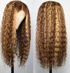 Kplayzcollection 28inch Highlight Ombre Lace Front Wig Human Hair 13x4 HD Honey Blonde 4/27 Deep Wave Lace Frontal Wigs Glueless Wigs 180 Density