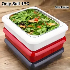 2 in 1 foil Fancy panz Two-in-One Insulated Aluminum Foil Tray - Transparent Plastic Stackable Salad and BBQ Serving Container, Suitable for Outdoor Picnics, Parties, and Kitchen Use - Rectangular Design in White, Red, Black, and Gray