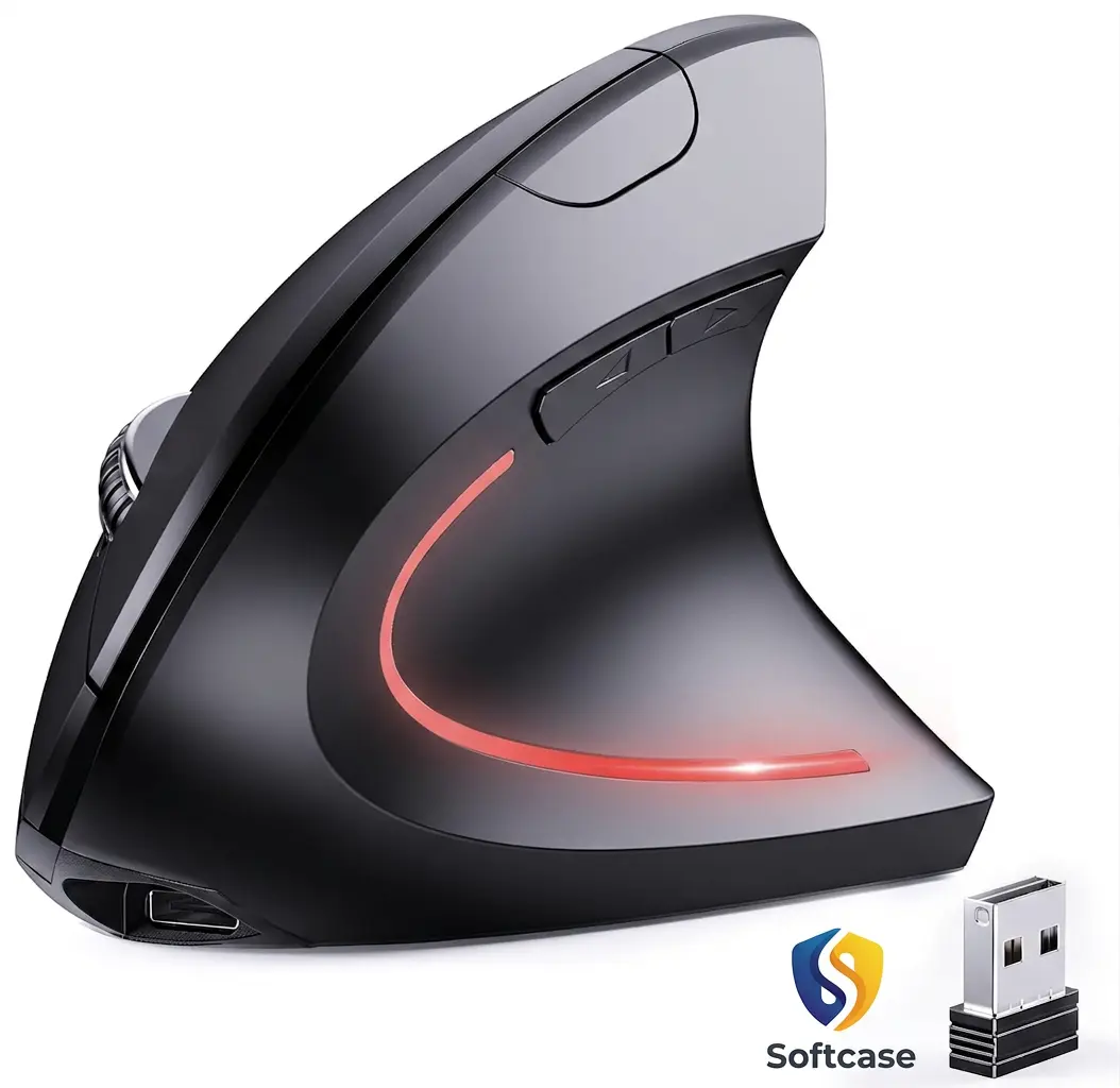 Premium 2-in-1 Bluetooth & 2.4G Rechargeable Wireless Mouse, Ergonomic Vertical Design, 1000/1200/1600 DPI, 6 Silent Buttons, Compatible with Laptop, PC, MacBook, Chromebook, Black Office Essential