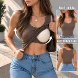EssElegance Ribbed Workout Tank Tops for Women with Built in Bra Tight Racerback Scoop Sports Tank Neck Athletic Top for Summer And All Seasons Womenswear Bras