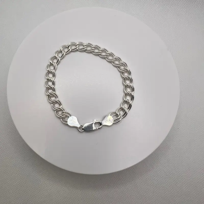 925 Sterling Silver Double-Link Charm Bracelet - Italian Classic Design, 7 in Size, 10g Weight, 7mm Width