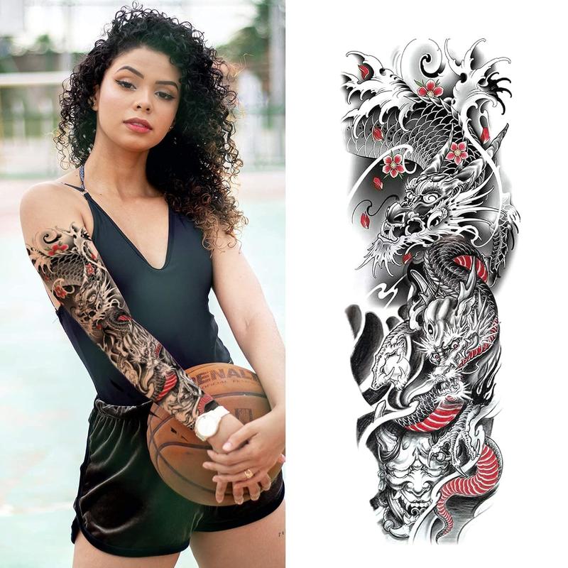 Temporary Sleeve Tattoo for Men and Women (L19“xW7”),Waterproof Realistic Fake Tattoos Long lasting，Halloween Full Arm Temporary Tattoos sticker tattoo sleeve rising sun tattoo