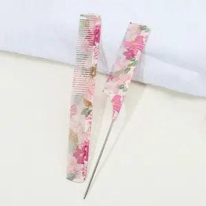 2-Piece Pink Floral Hair Combs Set for Stylish Women & Girls - Wide Tooth Comb, Anti-Static, Anti-Tangle, Durable - Suitable for Curly, Straight, Thick or Fine Hair - All-in-One Hair Care Solution
