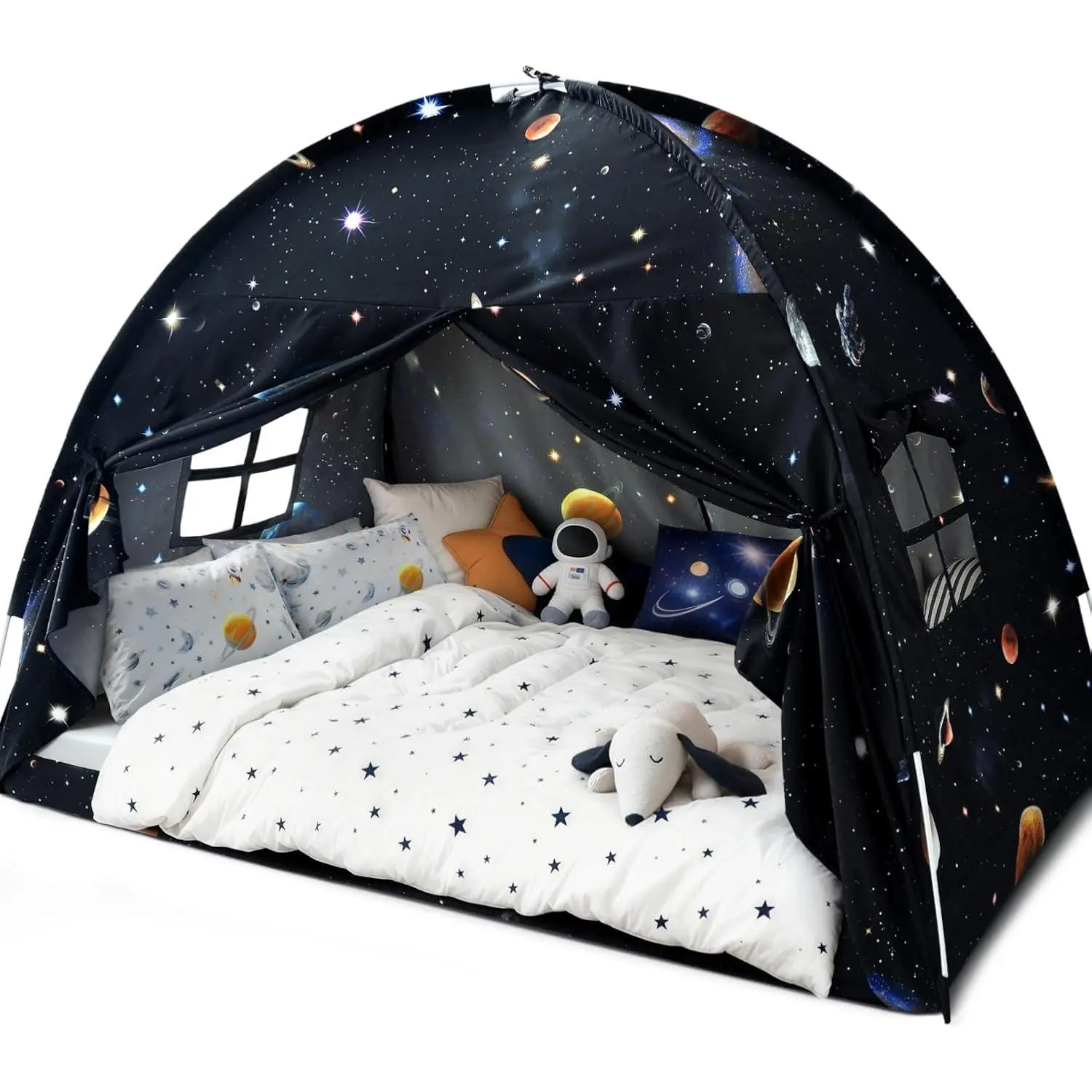 Full Bed Toddler Canopy Tent, Kids Indoor Canopy Privacy Space Sleeping Playhouse Blackout Bunk Bed Tents Full Size (Galaxy Tent) for Boys Girls Birthday House Gift