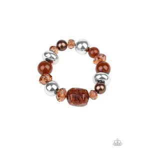 Ice Ice-Breaker - Brown and Silver Bead Vintage Stretchy Bracelet - Paparazzi