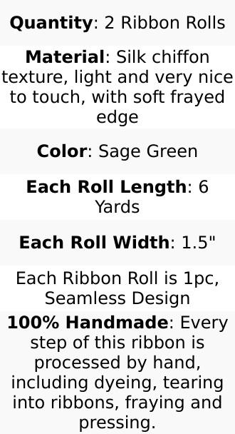 2 Pack Sage Green Silk-Like Chiffon Ribbon Roll, DIY Wedding Bouquet Linen Wrap 6yds