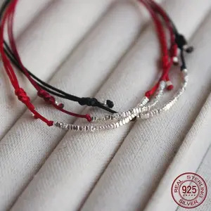 La Monada 13-25cm 925 Sterling Silver Rope Bracelets Silver Bead Fashion Thin Red Thread Line String Bracelets For Women Girls