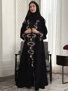 New Muslim Women's Heavy Embroidery Floral Open Front Abaya, Loose Fit Long Robe, Daily/ramadan Wear, Stylish and Comfortable