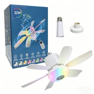 20 Inch Ceiling Fan Light with Remote Control, Dimmable 32w LED Lamp, Adjustable Lights, RGB Color Changing, Bluetooth-compatible Music Player, LED Mood Light, Ideal for Bedroom & Living Room