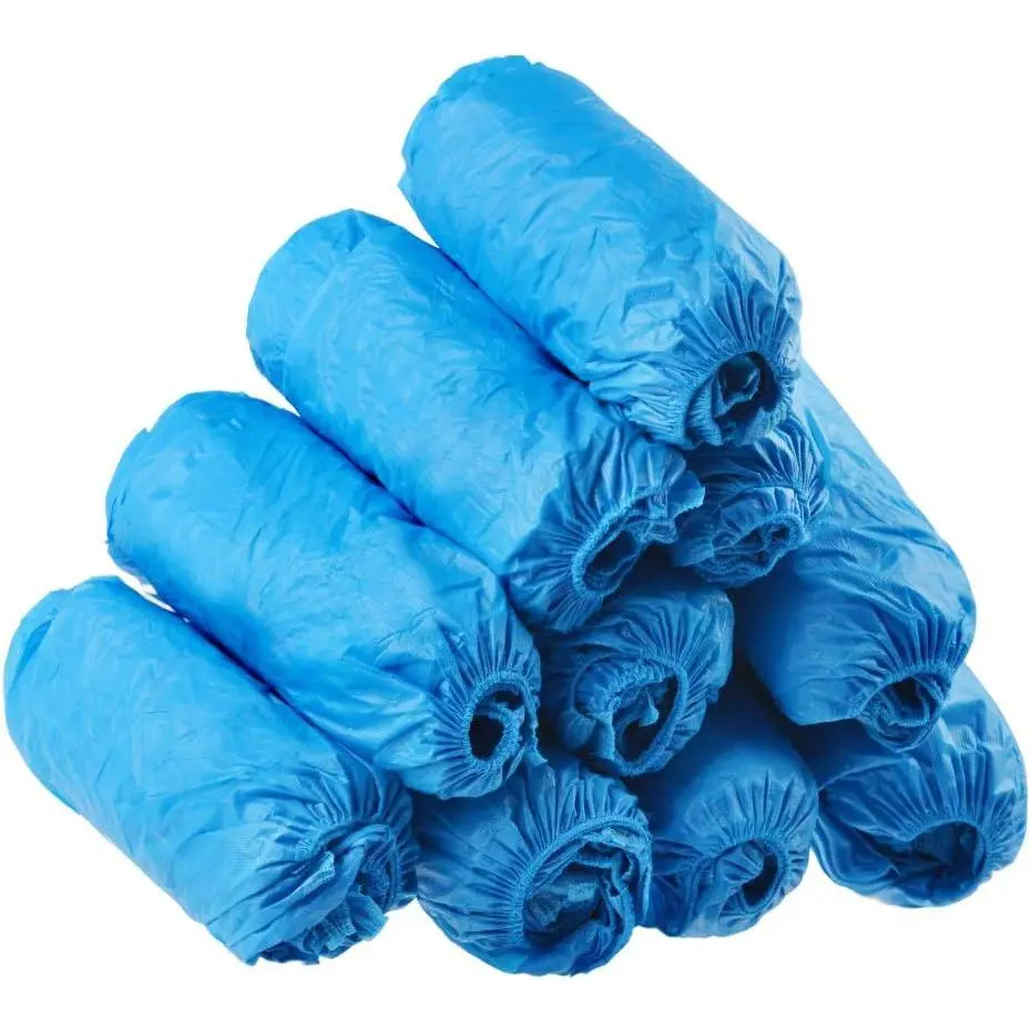 Disposable CPE Waterproof Boot & Shoe Covers (100-Pack/50 Pairs, 15.7x5.9"), Slip-Resistant, Durable, One-Size-Fits-All Blue Covers for Construction, Workplace Carpet Protection