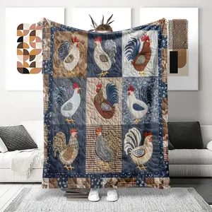 Fashion Patchwork Floral Chicken Pattern Blanket, Ultra Soft Flannel Nap Blanket, Flannel Throw Blanket, Shawl Blanket, Small Cover Blanket, Perfect Holiday Gift