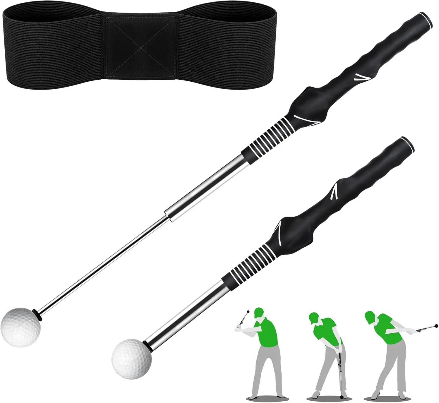 Retractable Golf Swing Training Aid - Right-Handed Grip Trainer for Indoor Warm-Ups, Strength & Tempo Training for Chipping, Hitting Speed Stick Golf Accessory