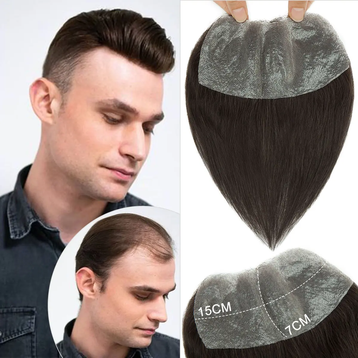 7X15cm Frontal Hairpiece for Men Frontal V-LOOP Hairline PU Thin Skin Toupee Remy 100% Human Hair Hairline Loss Straight Human Hair Topper Replacement Toupee Fake Hair Hair Closures Fake Hair Natural Looking Hair Glueless Clip In
