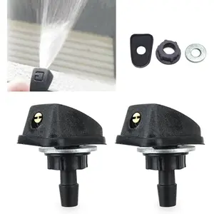Pack-2  Front Windshield Washer, Automotive Wiper Nozzles, 0.31" Sprayer  Replacement Parts, Single Hole Adjustable Fan-shaped Kit, Universal for  ,  (Black)