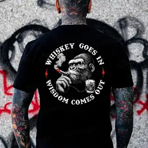 Whiskey Goes In Wisdom Comes Out Funny Liquor Monkey T-shirt