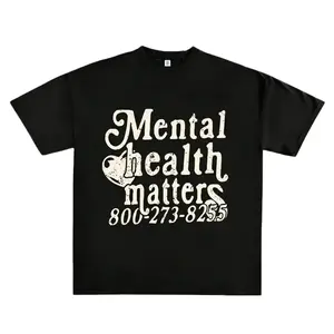 Round Neck Top with "Mental Health Matters" Printed Slogan, Casual Menswear for Summer, Streetwear Streetwear T-Shirt Tropical Gift for Birthday  Holiday