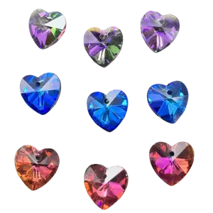 14mm Rainbow Little Heart Crystal Beads - 3 Colors, Pre-Drilled, Gluable or Stringable DIY Jewelry Making Supplies for Bracelet, Necklace Accessories