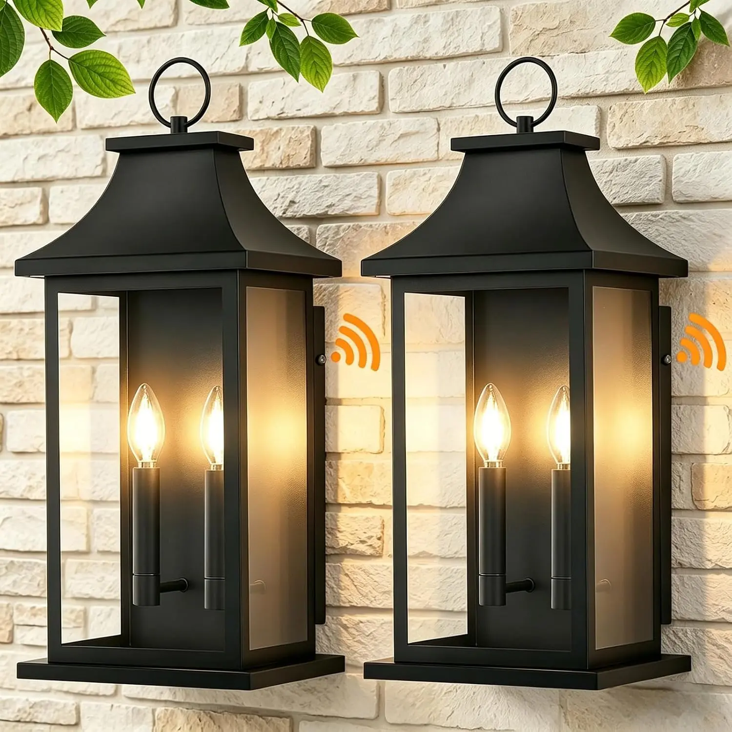 Large Outdoor Wall Lights, Dusk to Dawn Sensor Outdoor Wall Lights | 2-pack exterior lighting fixtures, 22'' outside wall sconce, 2-light outdoor lights, black outdoor lanterns for porch garage