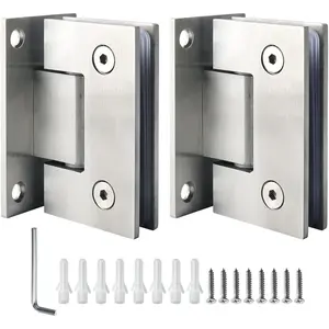 Glass Shower Door Hinges, 90 Degree Shower Door Hinges for Glass Doors Heavy Duty Stainless Steel Cabinet Wall,Frameless Doors Hardware Replacement Part,Brushed Nickel（2P）