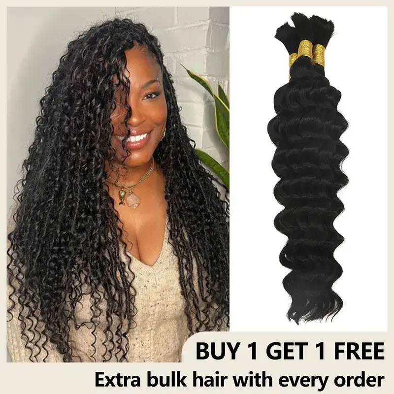 Jessie's Wig [Buy one Get one] Extra Deep Wave Bulk Hair With Every Order #4 #1B #30 #27 #613 1 Pack 90g 4 Bundles No Weft No Shed Soft Full Bulk Hair For Boho Braids  #SummerWins #DealsForYouDays