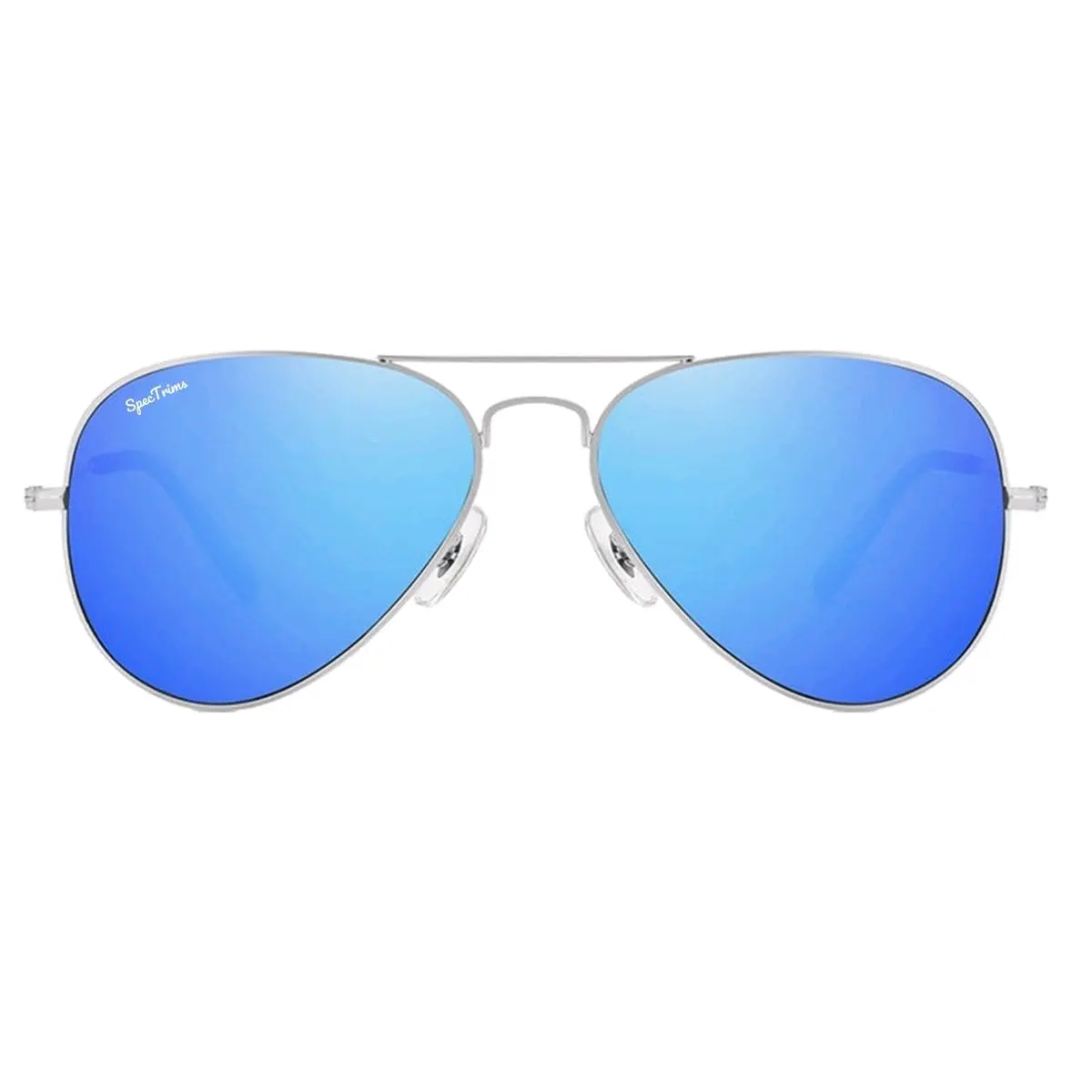 SpecTrims Sky Unisex Aviator Sunglasses with 100% UV Protection - Silver Metal Frame, Blue Revo Polycarbonate Lens