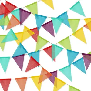 Imitated Burlap Pennant Banner, 72 ft Rainbow Fabric Triangle Banner Flags Bunting Garland Multicolor Pennant Banners for Birthday Festival Classroom Bridal Outdoor Indoor Party Decorations