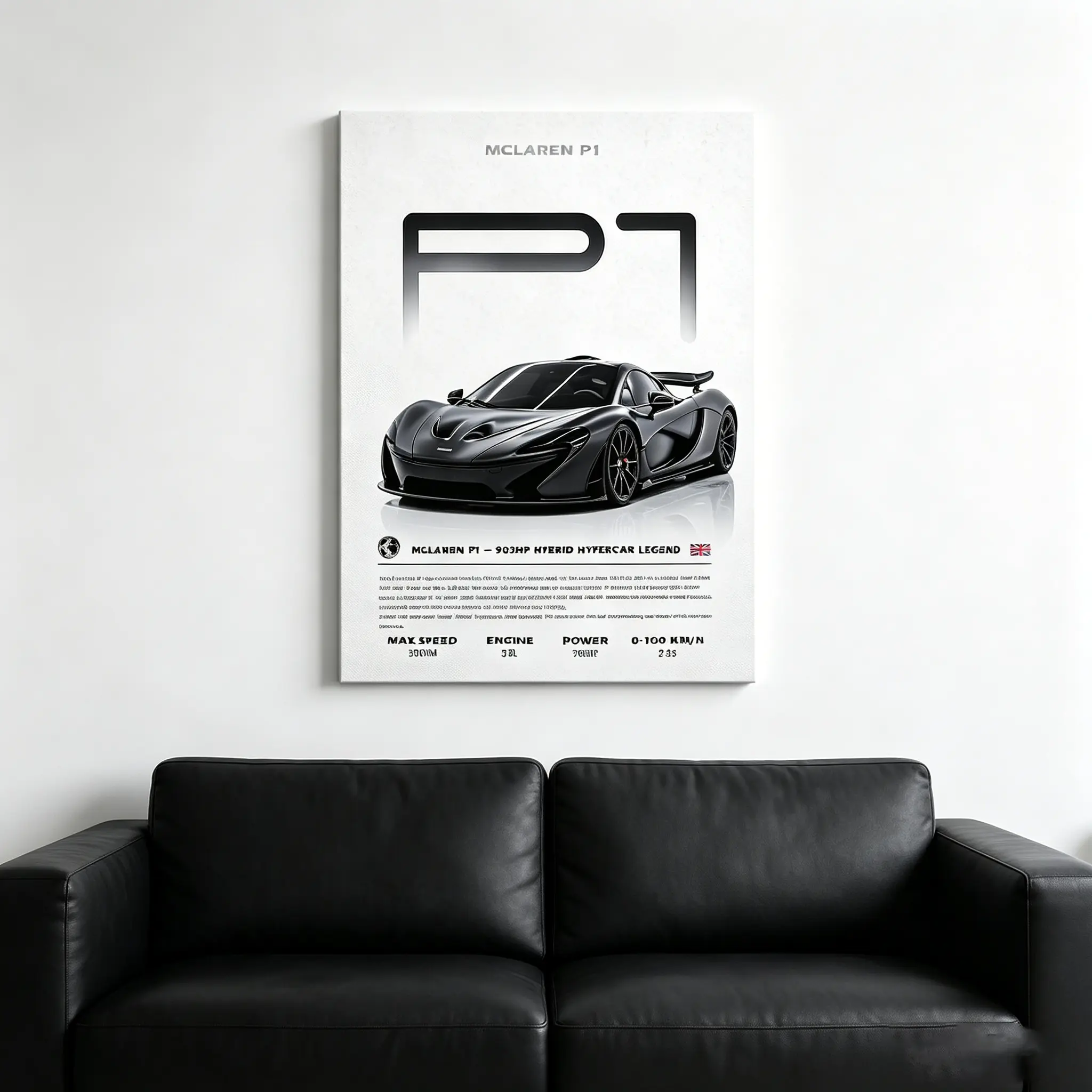 McLaren P1 Hypercar Canvas Wall Art - Minimalist Retro Racing Car Poster Print, Luxury Supercar Automotive Decoration, Modern Aesthetic Wall Picture for Garage, Car Enthusiasts