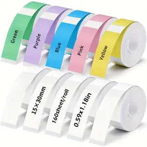 15mm x 30mm, 10 rolls of waterproof laminated P21 label stickers, Self Adhesive Label (total 1600 sheets), including: 5 white + 1 yellow + 1 blue + 1 pink, compatible with D30/P15/P12 printers. Suitable for label printing, barcode labels.