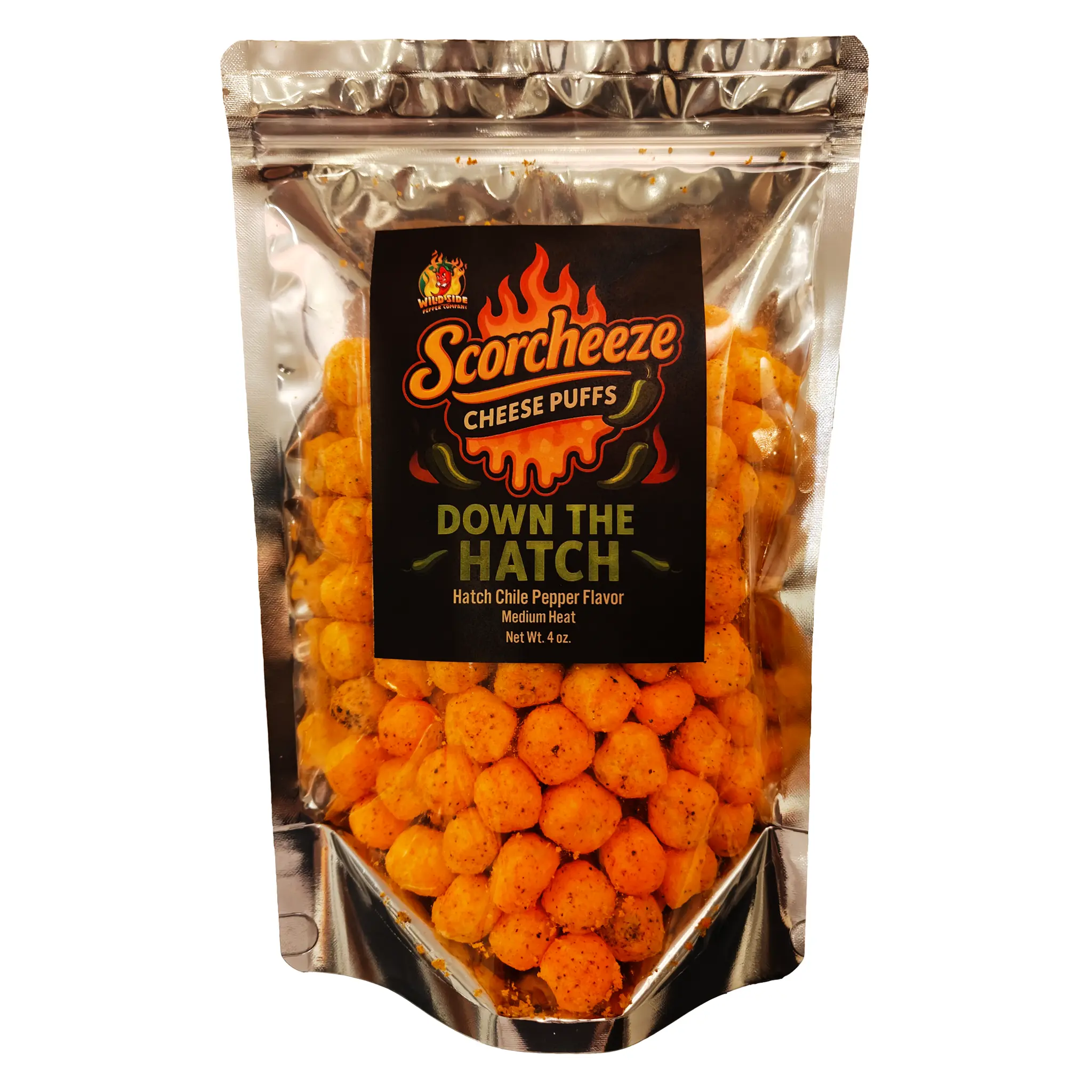 Medium Heat - DOWN THE HATCH - Scorcheeze Cheese Puffs - Hatch Chile Cheese Balls