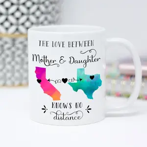 Personalized Mother Daughter Long Distance State Mug (MSG me), All States, Hearts Over Cities, Mother Daughter Gift, Gift from Daughter, Gift from Mom, Cup