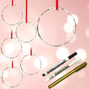6 count Personalized Glass Ornaments Set 3 Inch Clear Round Glass Ornament Blank with Red Ribbon for DIY Crafting Holiday Decor (Includes Black, White, and  Markers)