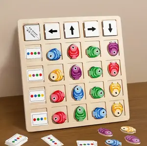 Wooden Direction & Color Matching Fish Game Set - Interactive Puzzle with Colored Fish, Directional Cards & Pattern Challenges, Educational Toy for Spatial Awareness, Color Recognition & Logical Thinking montessori