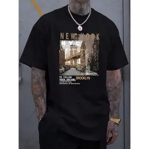 Men's Casual Graphic Round Neck Tee, Regular Fit Short Sleeve T-Shirt for Summer, Menswear for Daily Wear