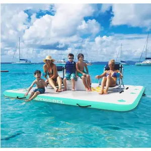 Garvee Heavy Duty Inflatable Floating Dock Platform - Non-Slip Surface with Rope Ladder - Portable Water Mat Raft for Adults - Ideal for Lake, Pool, Beach, Ocean - Perfect for Water Sports & Family Fun, Size: 10x10 ft (Green)