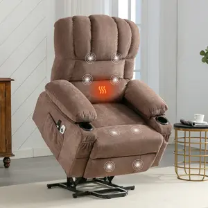 Power Lift Recliner Chair for Elderly, Massage Chairs Full Body with Lumbar Heating, Electric Lift Recliners Single Sofa with Cup Holders, Side Pockets and USB Charge Port (Brown)