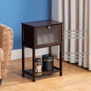 Multi-layered wall-mounted small side table, bamboo craftsmanship, acrylic door cabinet, home small table for storing and placing items, suitable for indoor use in living rooms, bedrooms, kitchens and studies.