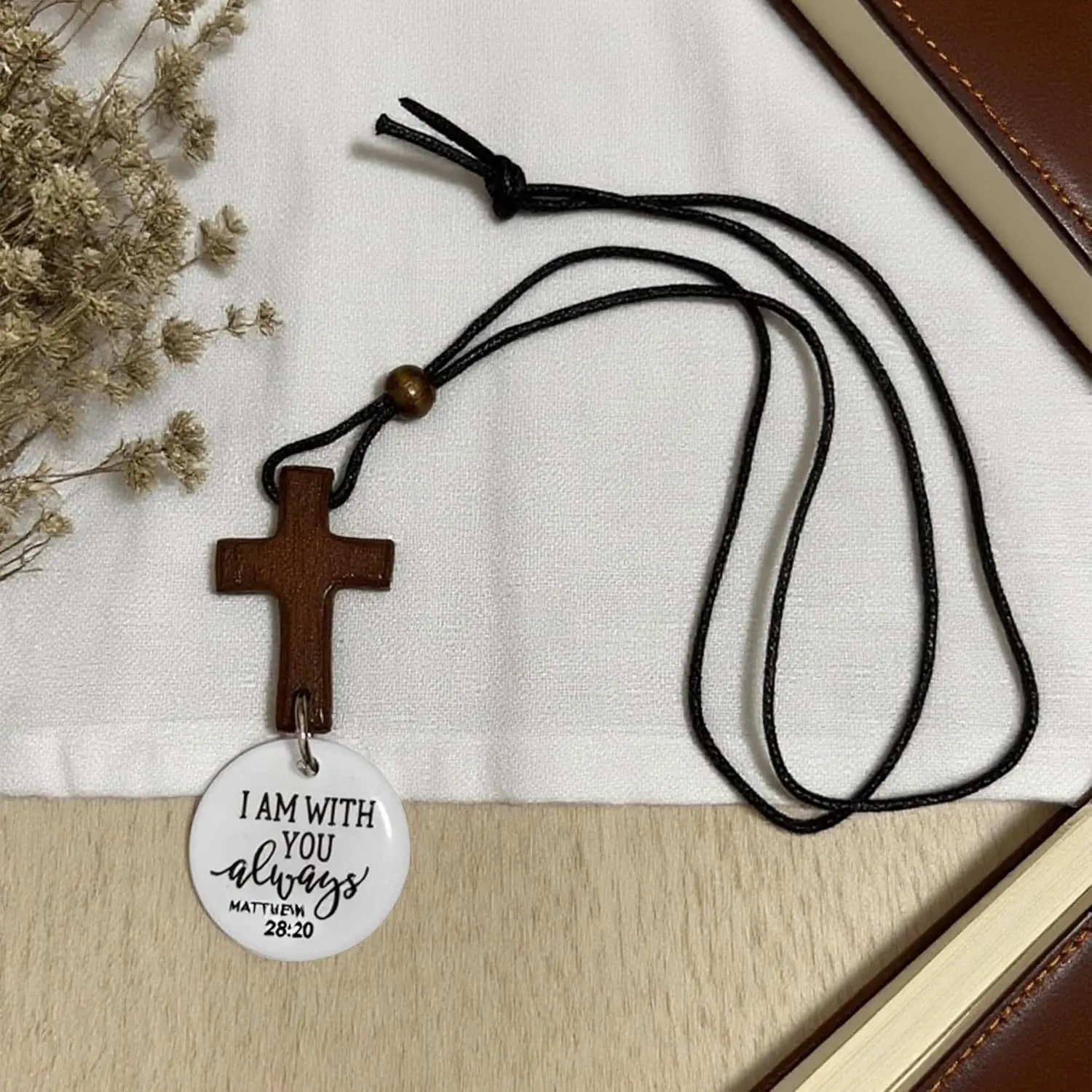 Cross-Shape Car Hanger Ornament - Auto Accessories, Car Accessories Interior, Rearview Mirror Decor with "I Am with You Always" Bible Verse Medallion, Accessories For Car