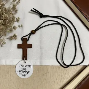 Daily Bible Verse Rearview Mirror Cross Ornament – Daily Scripture Car Charm Hanging Cross for Car with “I Am with You Always” Medallion