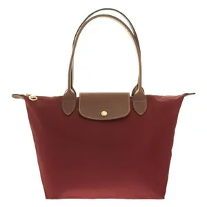 Longchamp Logo Leather-Trimmed Foldable Zippered Tote Bag for Women in Red
