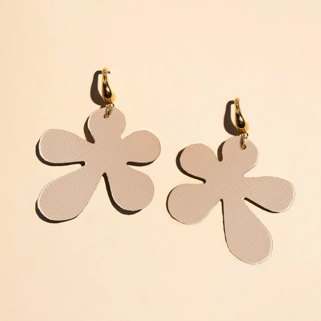 Cream Blank Canvas Poppy Flower Statement Earrings