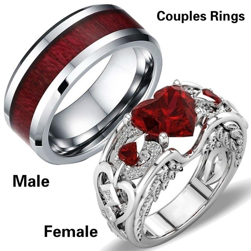 2025 New Accessory Wish New Heart-Shaped Ruby Women's Ring, Stainless Steel Men's Ring, Couple's Handwear